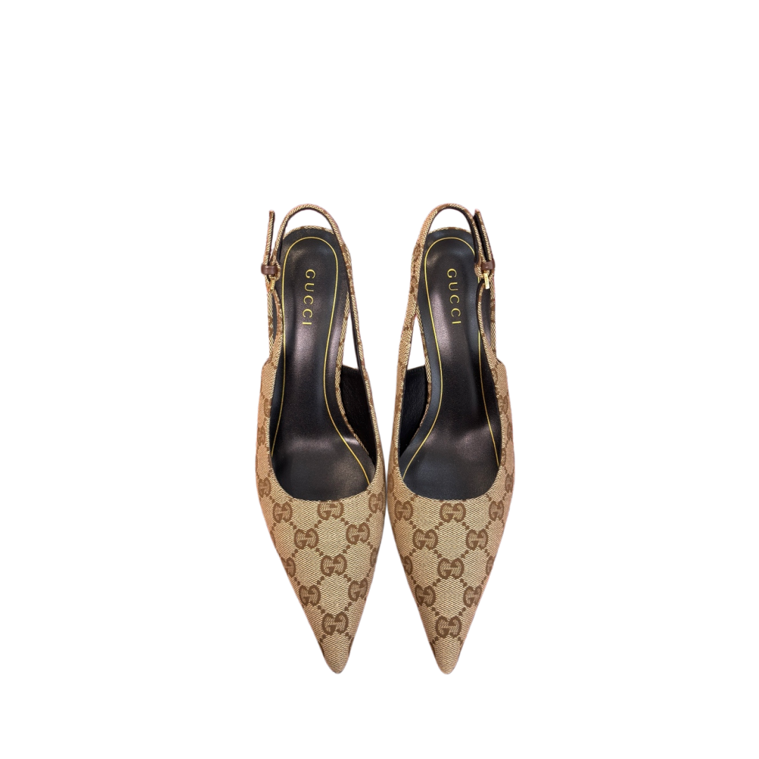 GUCCI Castello Slingback Pointed Toe Bamboo Heel Pumps 2606045