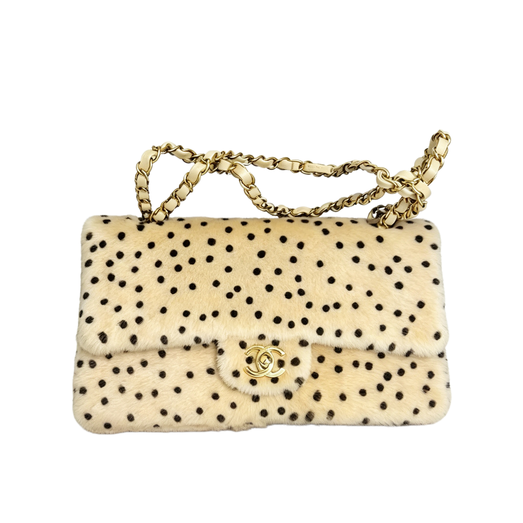 Chanel Classic Flap Bag 26A Mink Fur Polka Dot A01112（25*16 *9 cm）