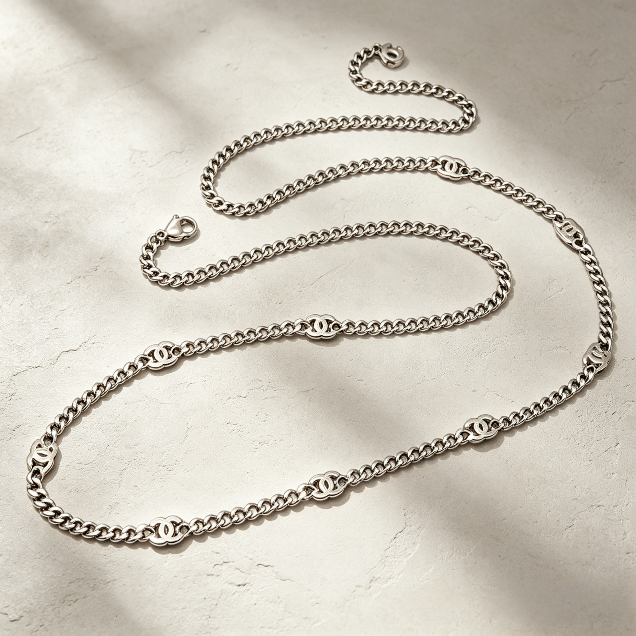 Chanel Silver CC Logo Chain Necklace