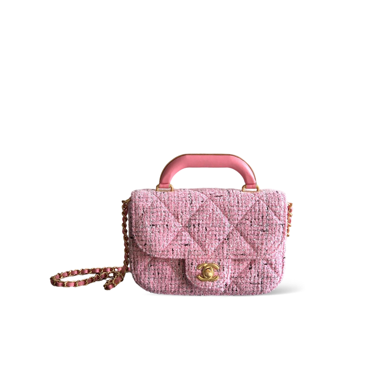 Chanel Pink Tweed Small Top Handle Flap Bag AS5805