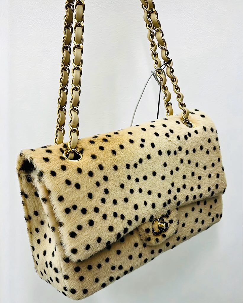 Chanel Classic Flap Bag 26A Mink Fur Polka Dot A01112(25*16 *9 cm) - Image 5