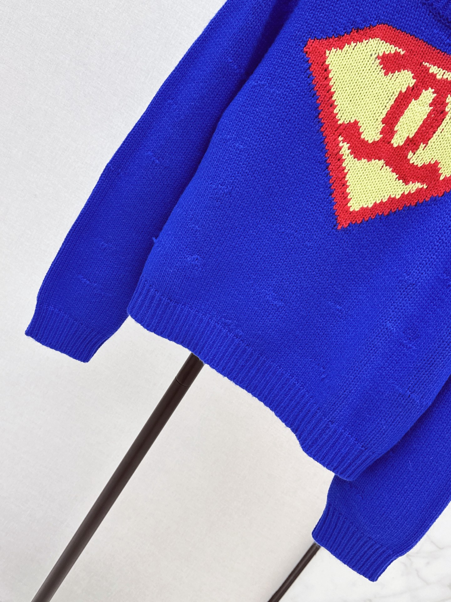CHANEL Klein Blue Superman Shield Interlocking CC Jacquard Distressed Knit Sweater - Image 6