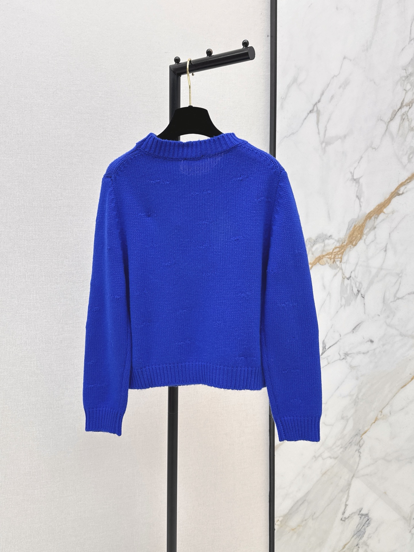CHANEL Klein Blue Superman Shield Interlocking CC Jacquard Distressed Knit Sweater - Image 3