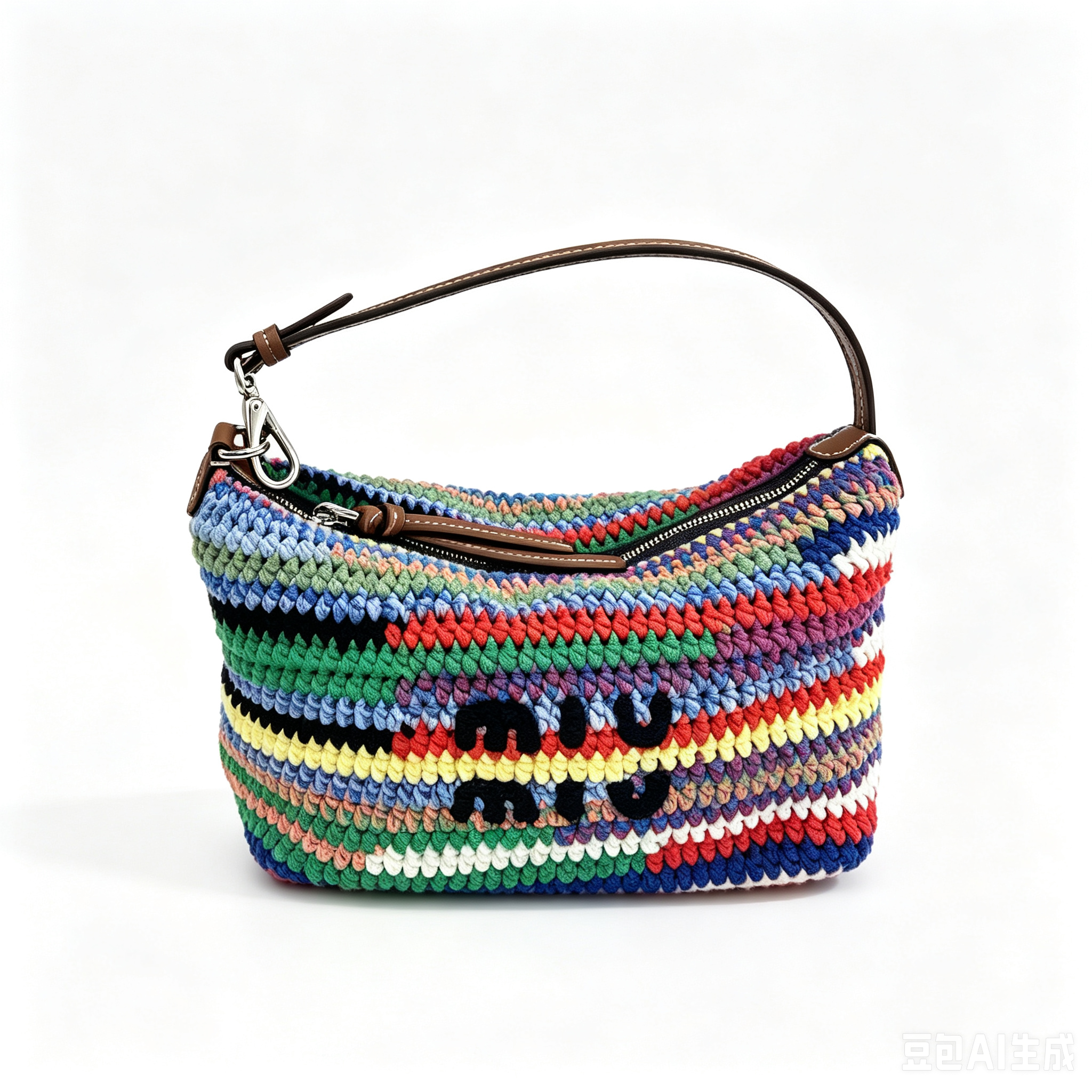 Miu Miu Multicolor Striped Crochet Mini Shoulder 5NE841（22cm × 12cm × 6cm)