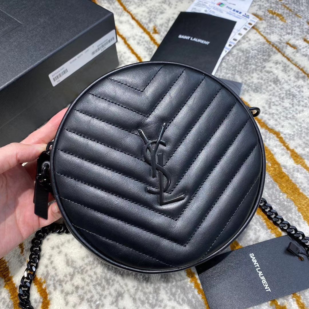 YSL VINYLE ROUND CAMERA BAG IN CHEVRON-QUILTED SMOOTH LEATHER - Handbags - YSL - Luxury Brands Bags - Image 3