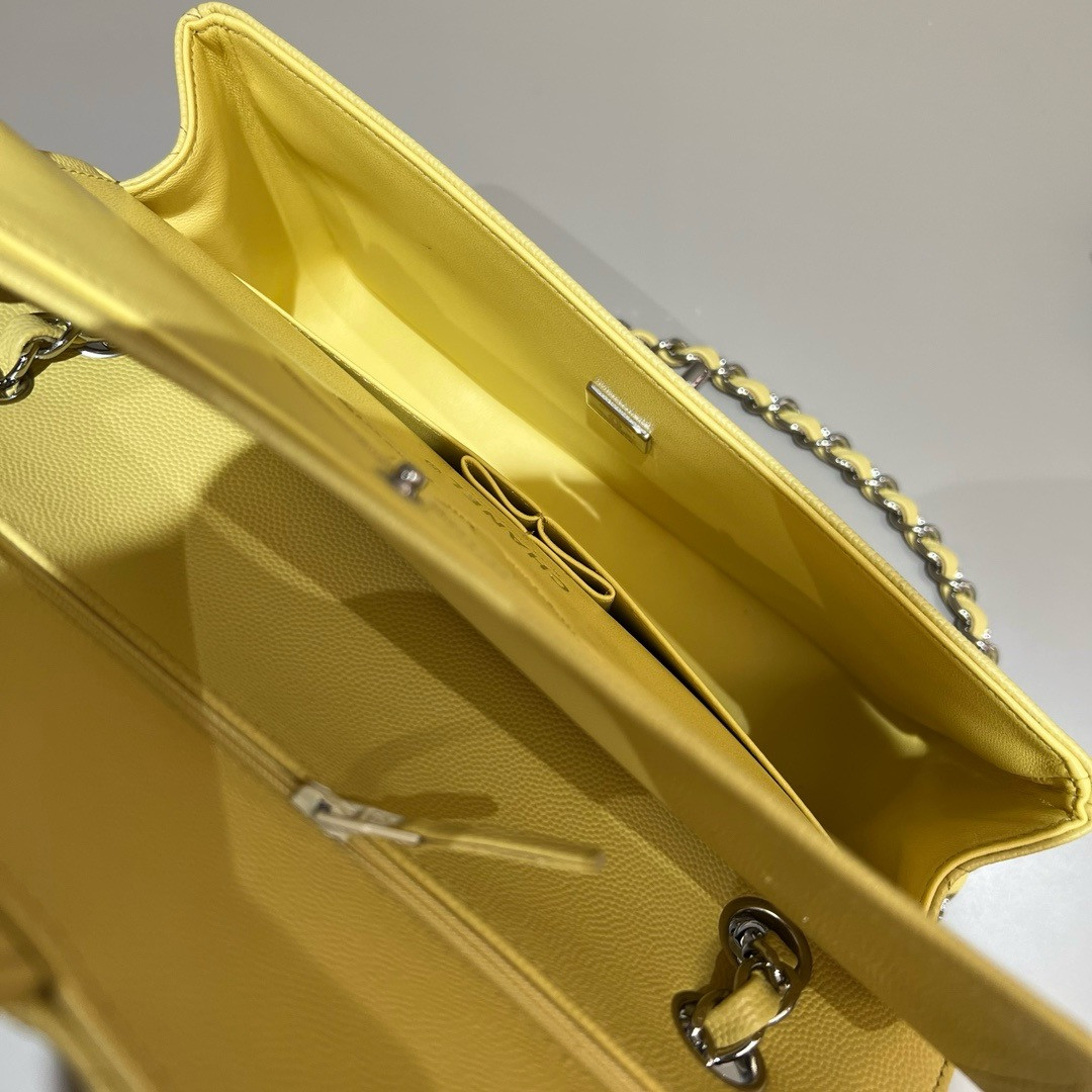 CHANEL CLASSIC HANDBAG GRAINED CALFSKIN SILVER - TONE METAL Yellow 6×9.9×2.5in - Image 10