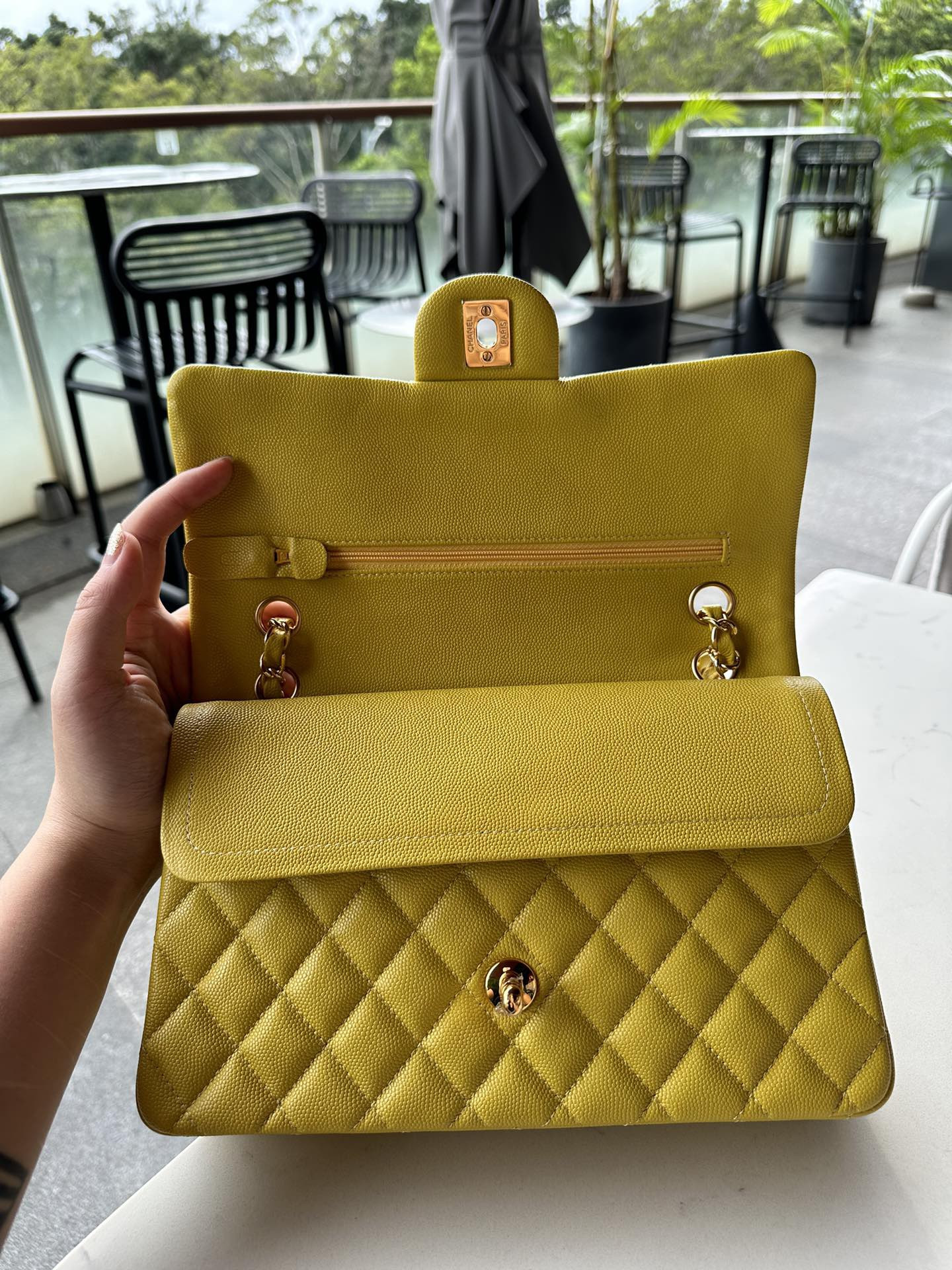 CHANEL CLASSIC HANDBAG GRAINED CALFSKIN GOLD-TONE METAL yellow 6 × 9.9 × 2.5 in 15.5 × 25.5 × 6.5 cm - Image 6
