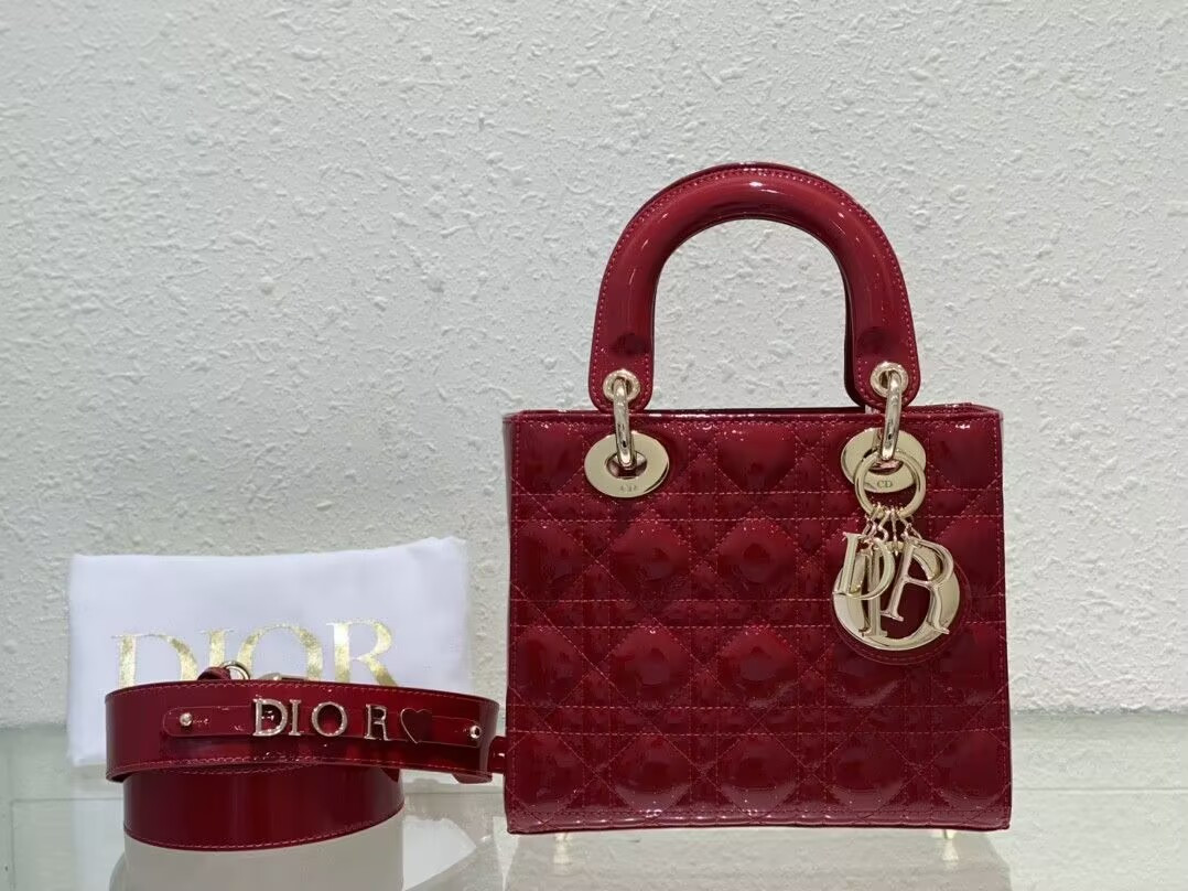 Small Lady Dior My ABCDior Bag Red Patent 8 x 6.5 x 3 inches - Image 3