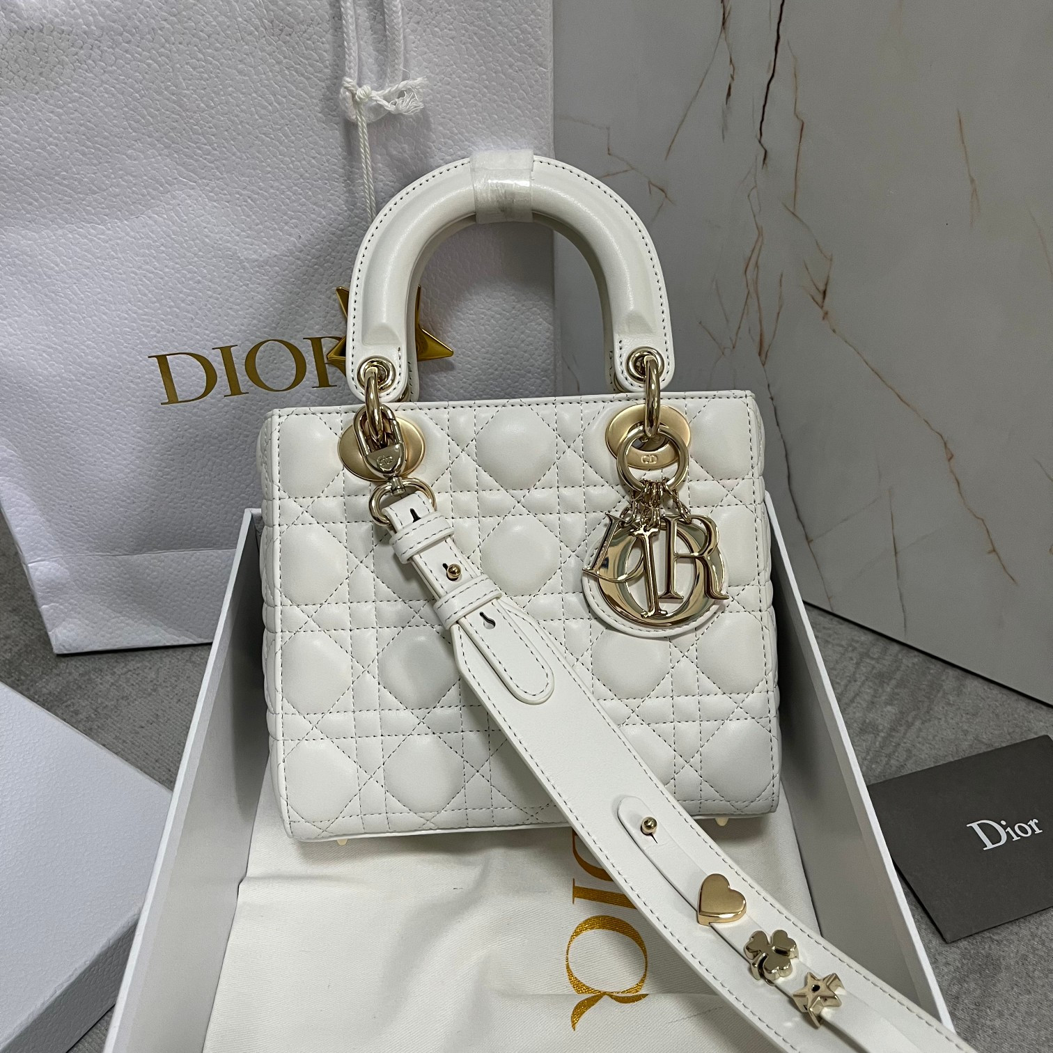 Small Lady Dior My ABCDior Bag White 8 x 6.5 x 3 inches - Image 10