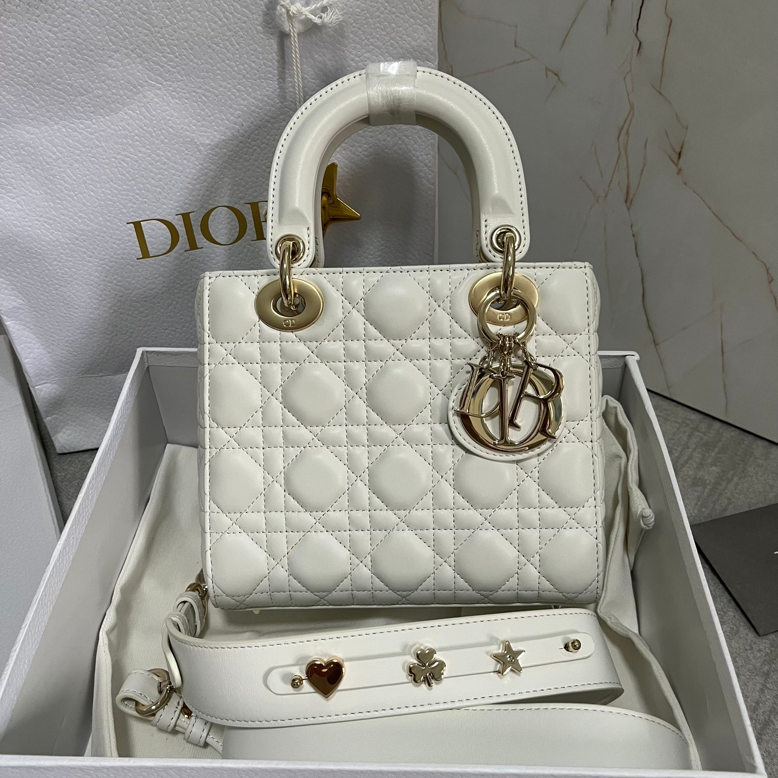 Small Lady Dior My ABCDior Bag White 8 x 6.5 x 3 inches - Image 2