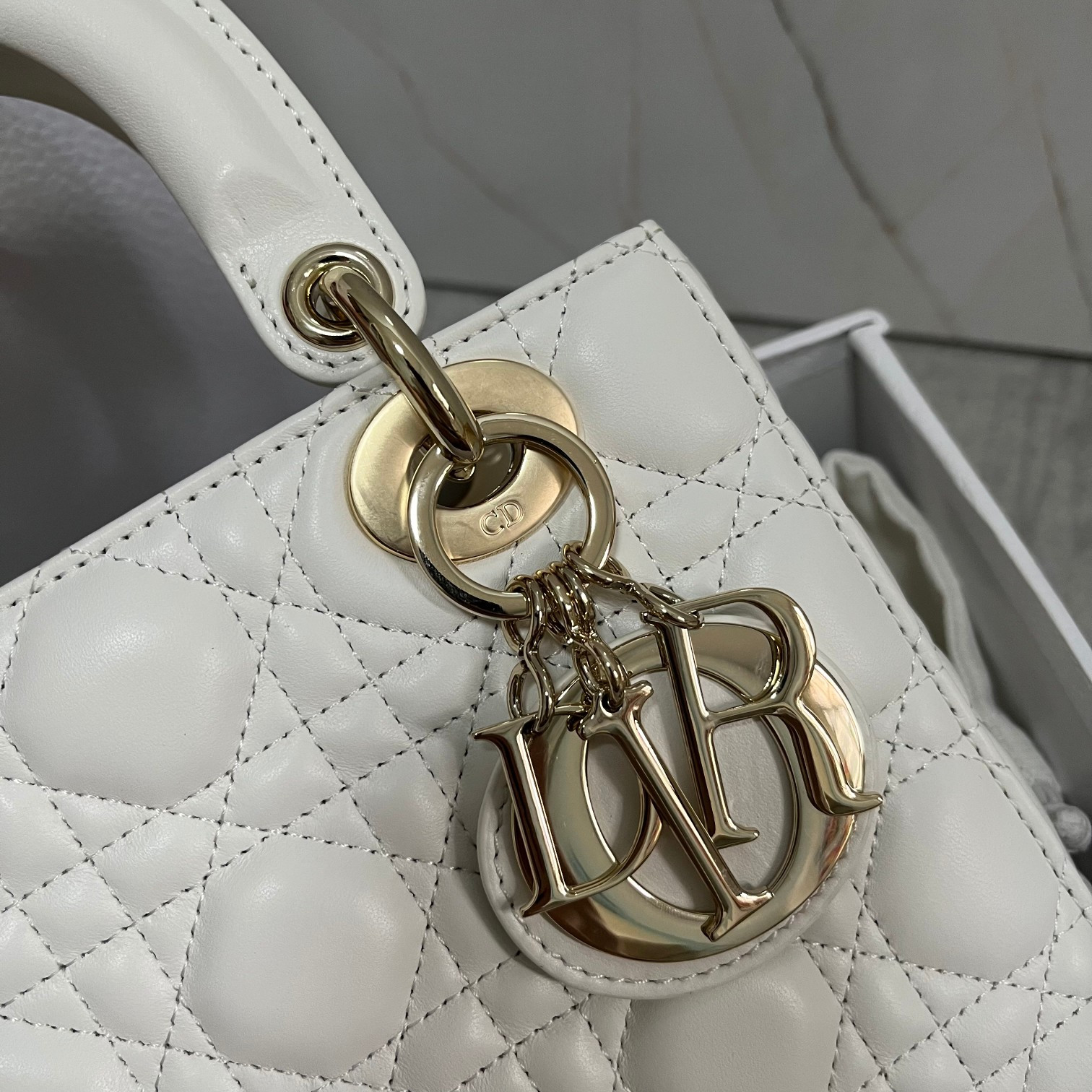 Small Lady Dior My ABCDior Bag White 8 x 6.5 x 3 inches - Image 3
