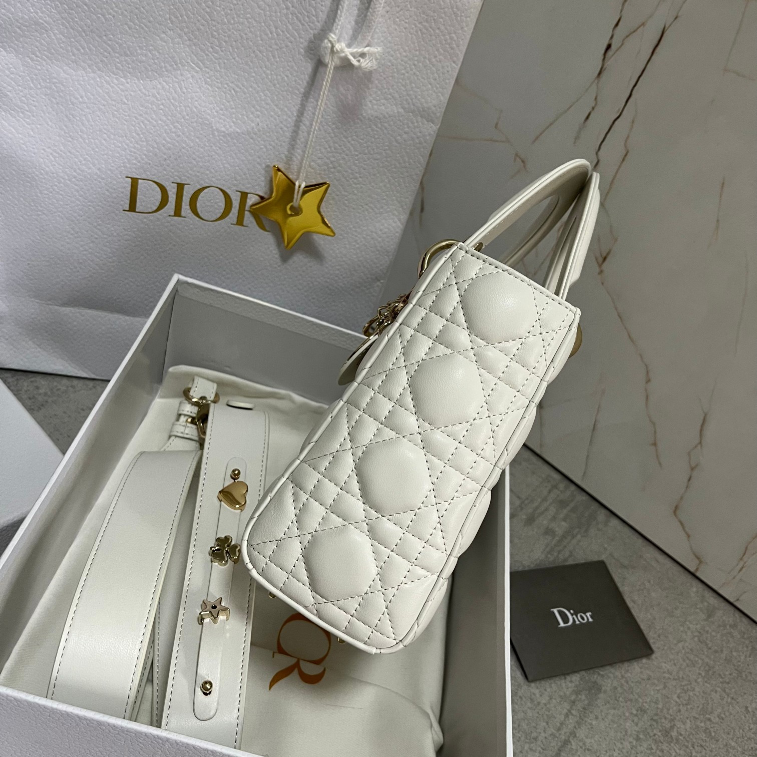 Small Lady Dior My ABCDior Bag White 8 x 6.5 x 3 inches - Image 4