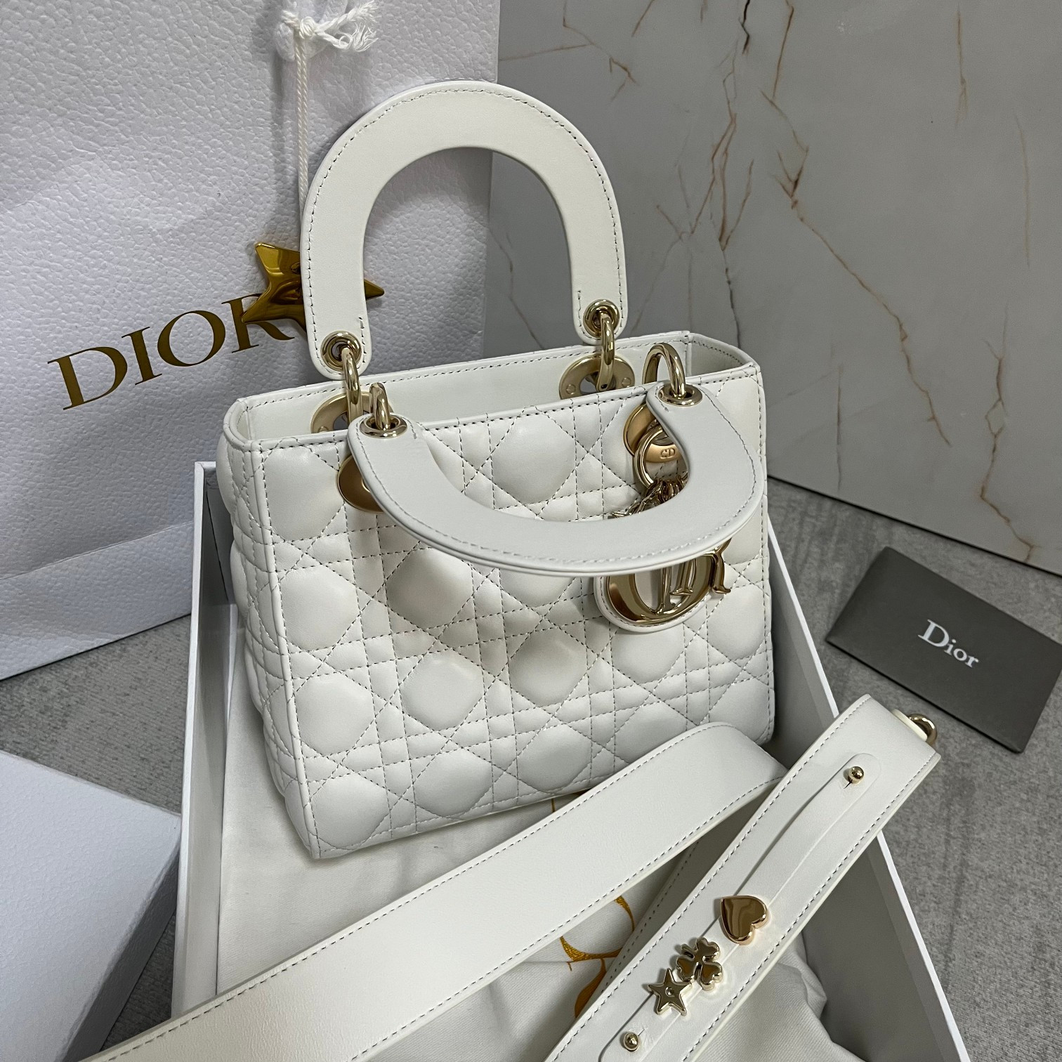 Small Lady Dior My ABCDior Bag White 8 x 6.5 x 3 inches - Image 5