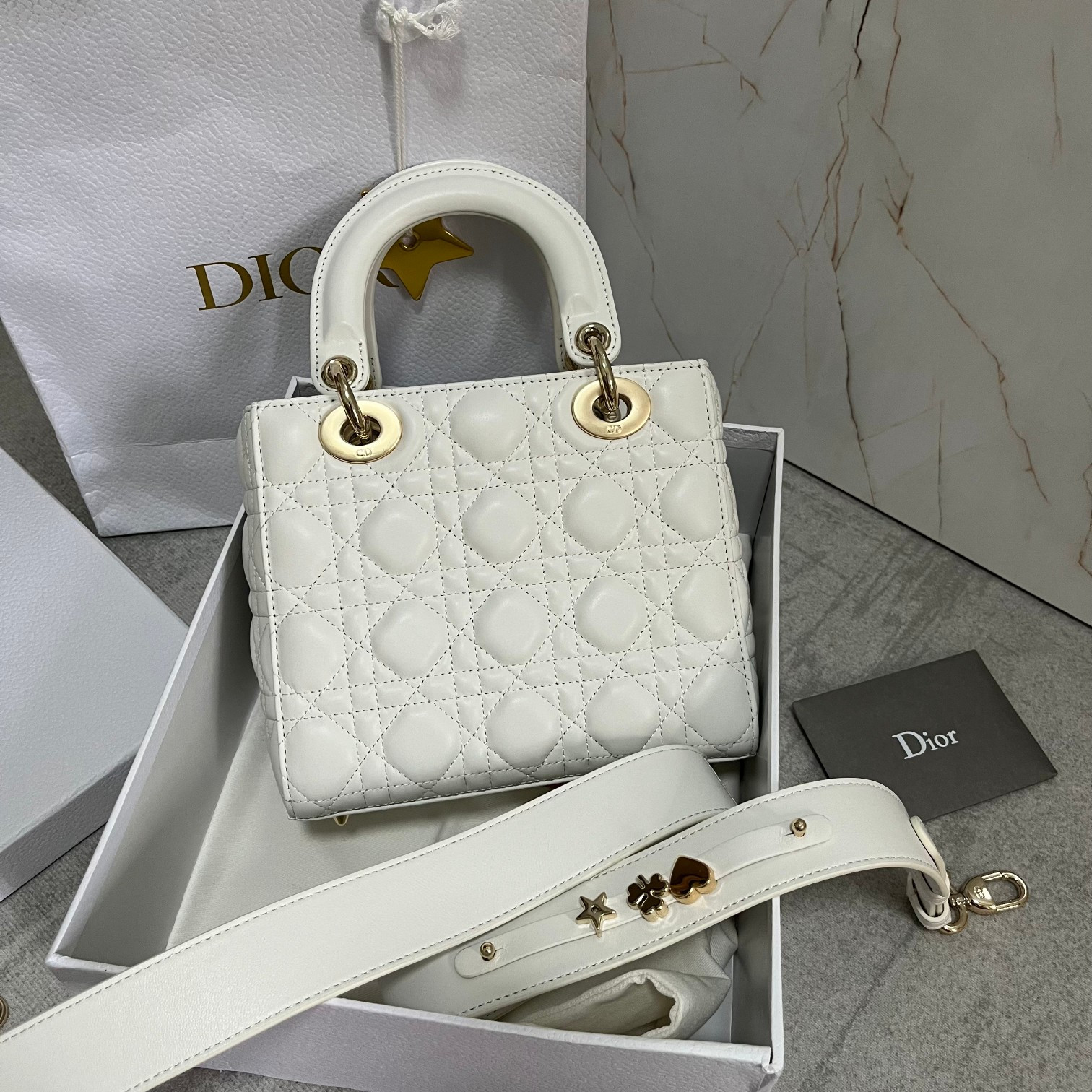 Small Lady Dior My ABCDior Bag White 8 x 6.5 x 3 inches - Image 7