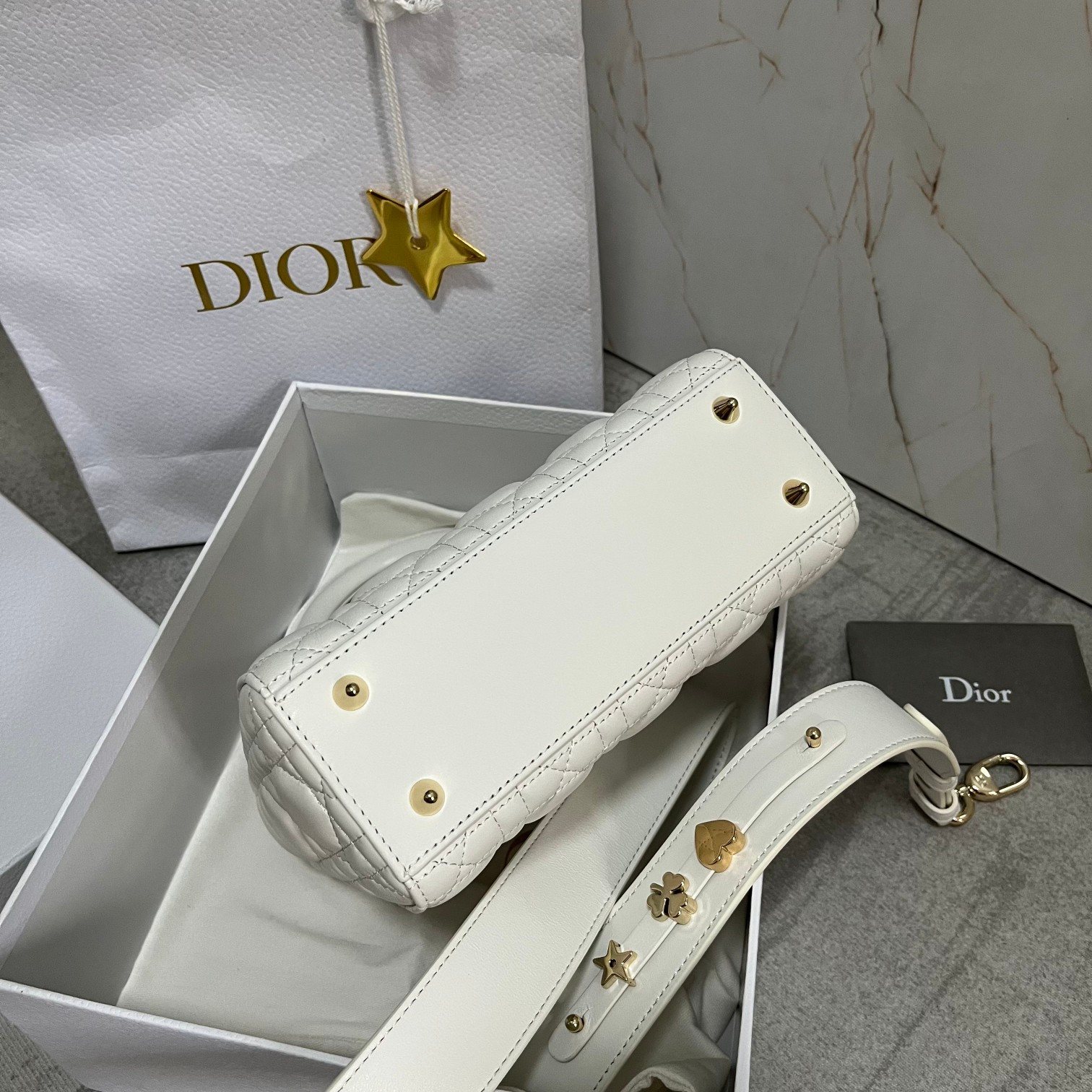Small Lady Dior My ABCDior Bag White 8 x 6.5 x 3 inches - Image 9