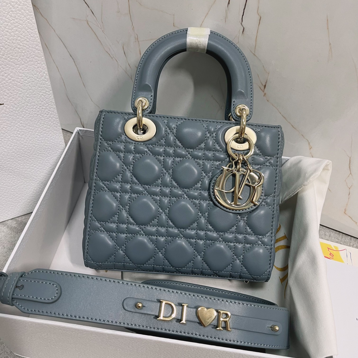 Small Lady Dior My ABCDior Bag Cloud Blue 8 x 6.5 x 3 inches - Image 3
