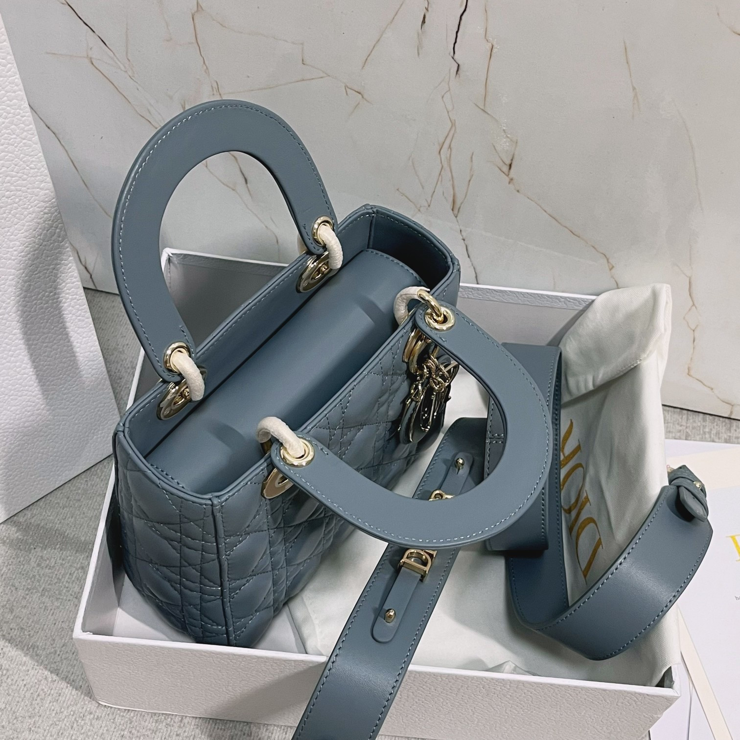 Small Lady Dior My ABCDior Bag Cloud Blue 8 x 6.5 x 3 inches - Image 7
