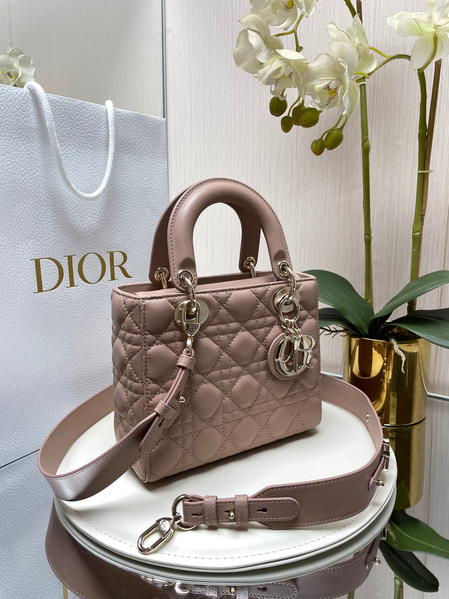 Small Lady Dior My ABCDior Bag Blush 8 x 6.5 x 3 inches - Image 3