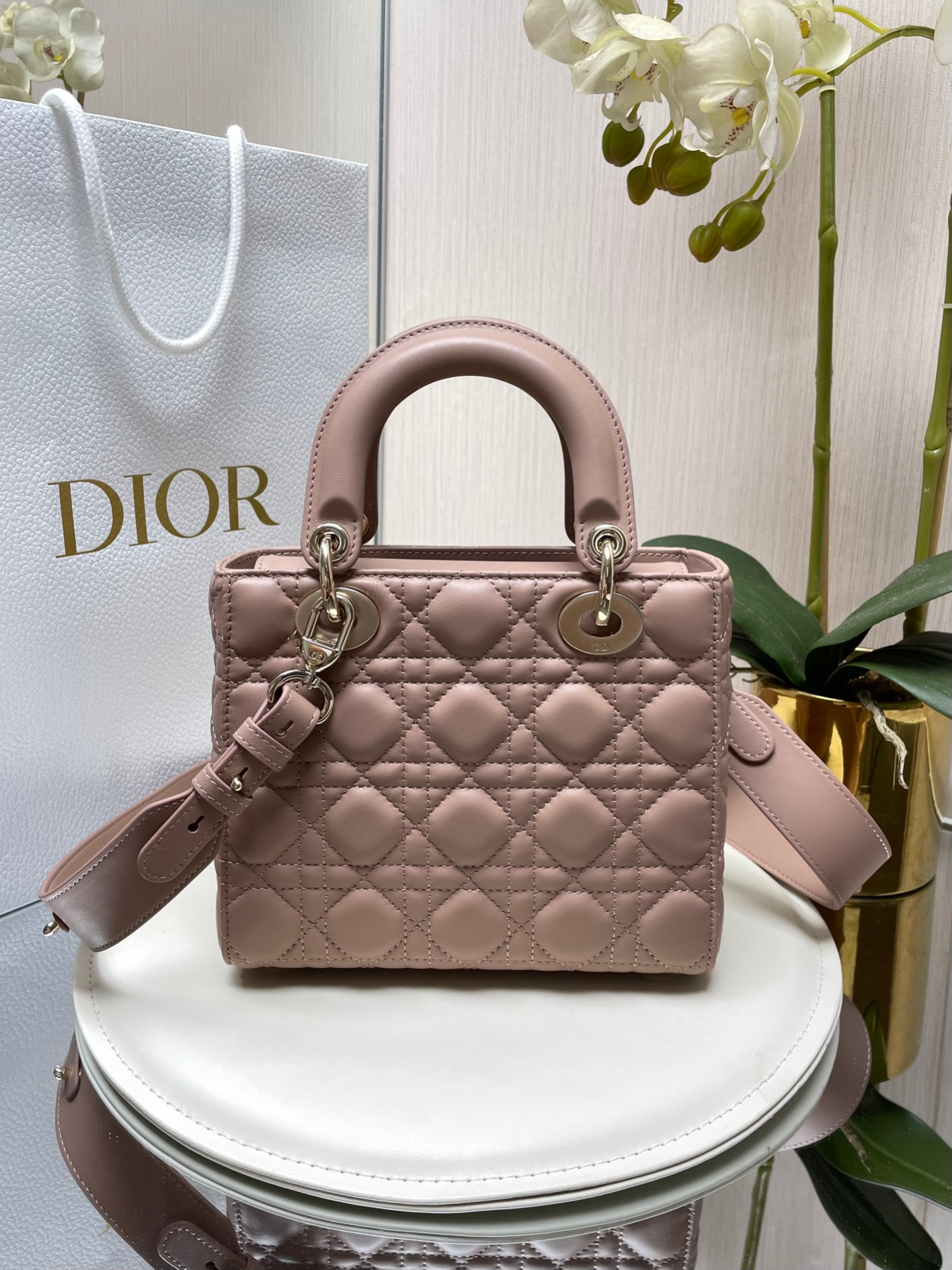 Small Lady Dior My ABCDior Bag Blush 8 x 6.5 x 3 inches - Image 4