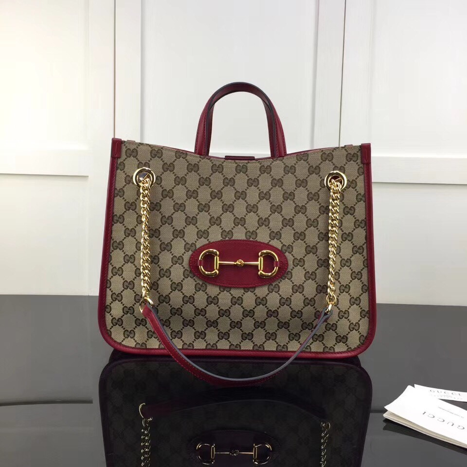 Gucci GG Unisex Gucci 1955Horsebit Large Tote Bag-Red 35x27x12cm - Image 2