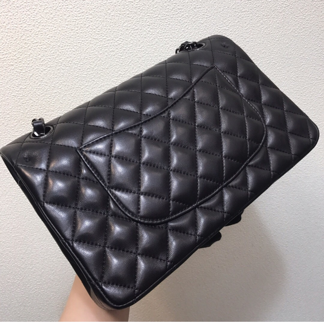 CHANEL CRUMPLED CALFSKIN QUITED DOUBLE FLAP BLACK 15.5x25.5x6.5cm - Image 3