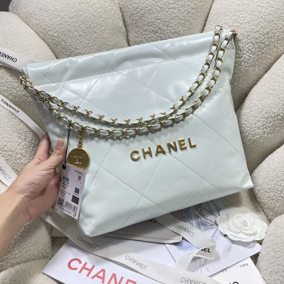 CHANEL 22 SMALL HANDBAG Light Blue 37X35X7cm - Image 4
