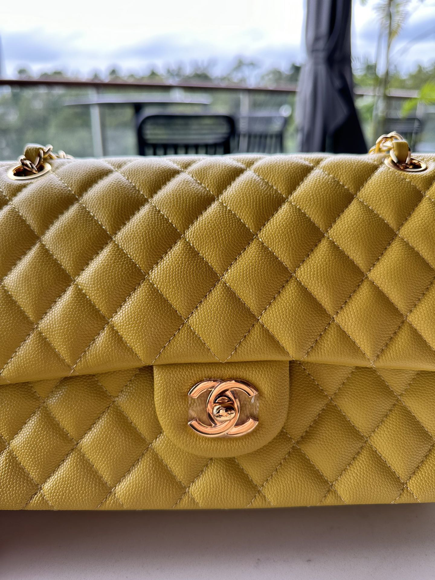 CHANEL CLASSIC HANDBAG GRAINED CALFSKIN GOLD-TONE METAL yellow 6 × 9.9 × 2.5 in 15.5 × 25.5 × 6.5 cm - Image 9