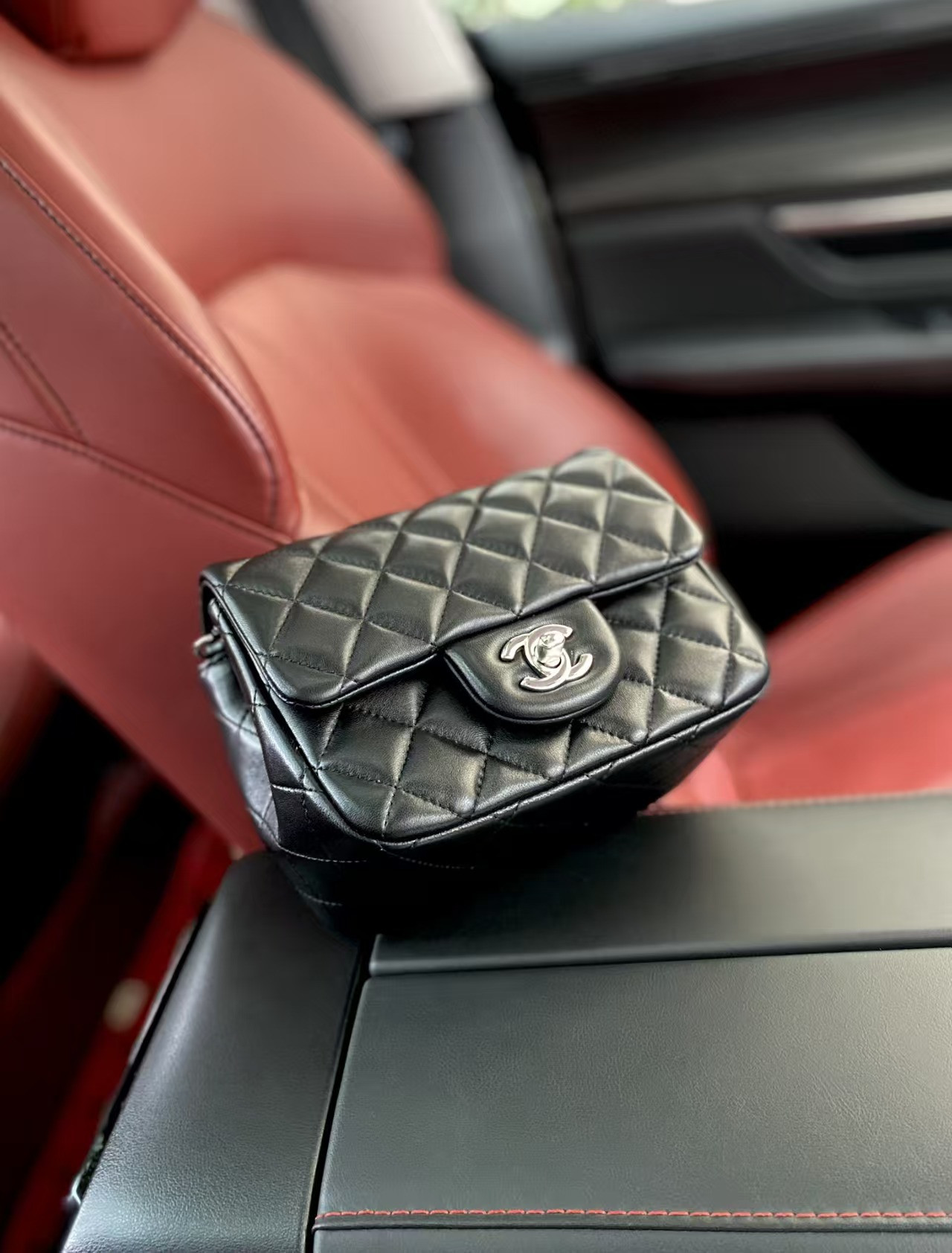 Chanel Mini Classic Handbag Lambskin Silver-Tone Metal Black 13.5x 17x8cm - Image 5
