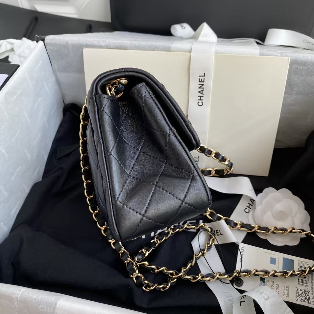 Chanel Mini Classic Handbag Lambskin Gold-Tone Metal Black 5.3 × 6.6 × 3.1 in - Image 6