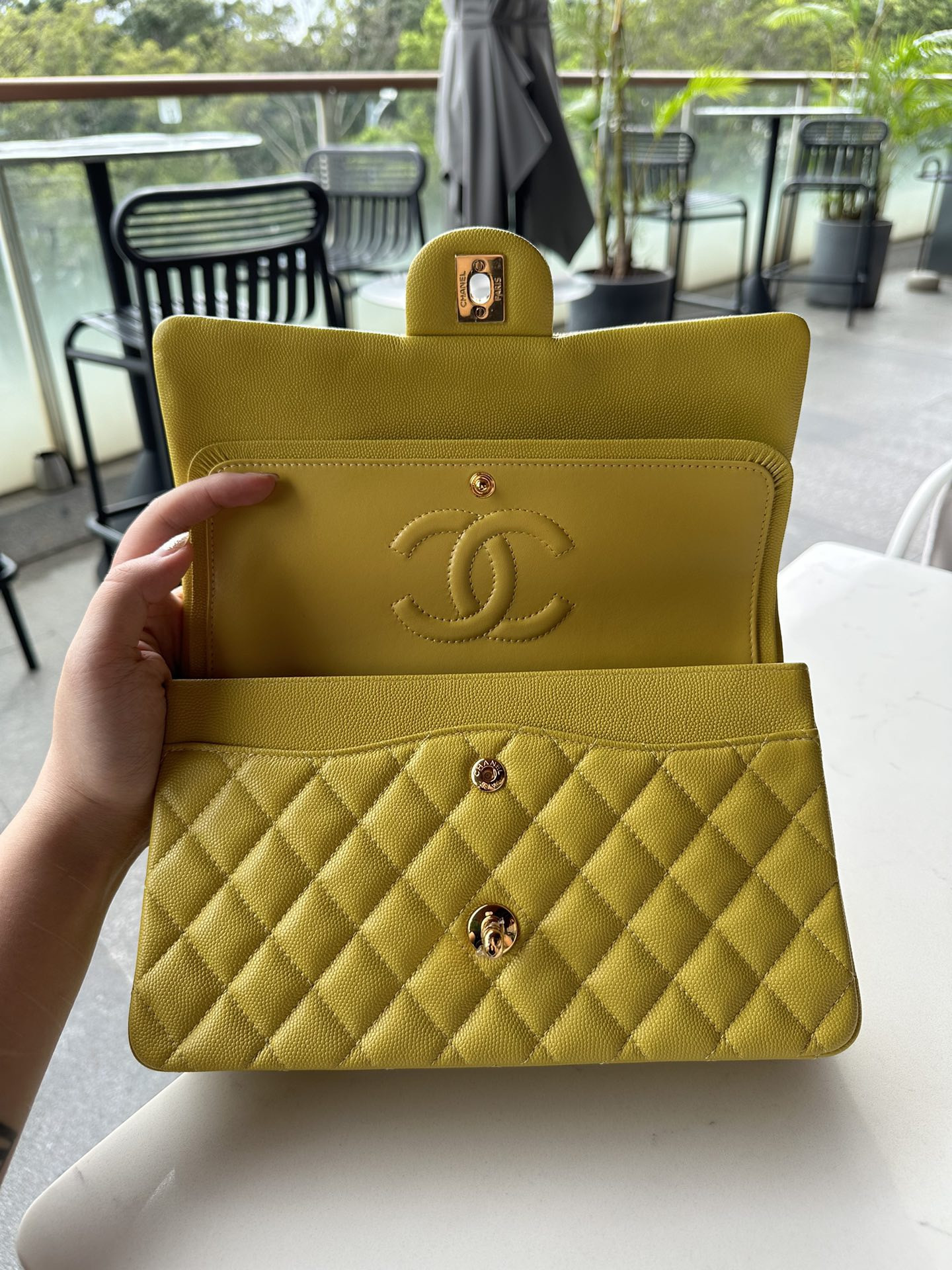 CHANEL CLASSIC HANDBAG GRAINED CALFSKIN GOLD-TONE METAL yellow 6 × 9.9 × 2.5 in 15.5 × 25.5 × 6.5 cm - Image 7
