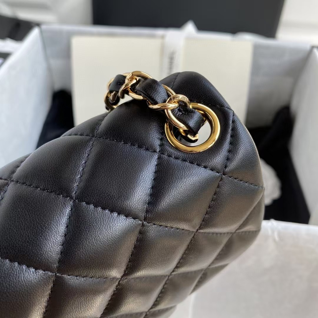 Chanel Mini Classic Handbag Lambskin Gold-Tone Metal Black 5.3 × 6.6 × 3.1 in - Image 9