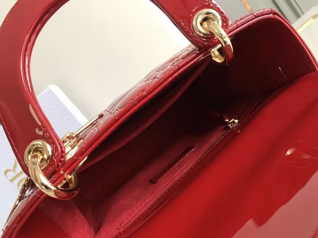 Small Lady Dior My ABCDior Bag Red Patent 8 x 6.5 x 3 inches - Image 6