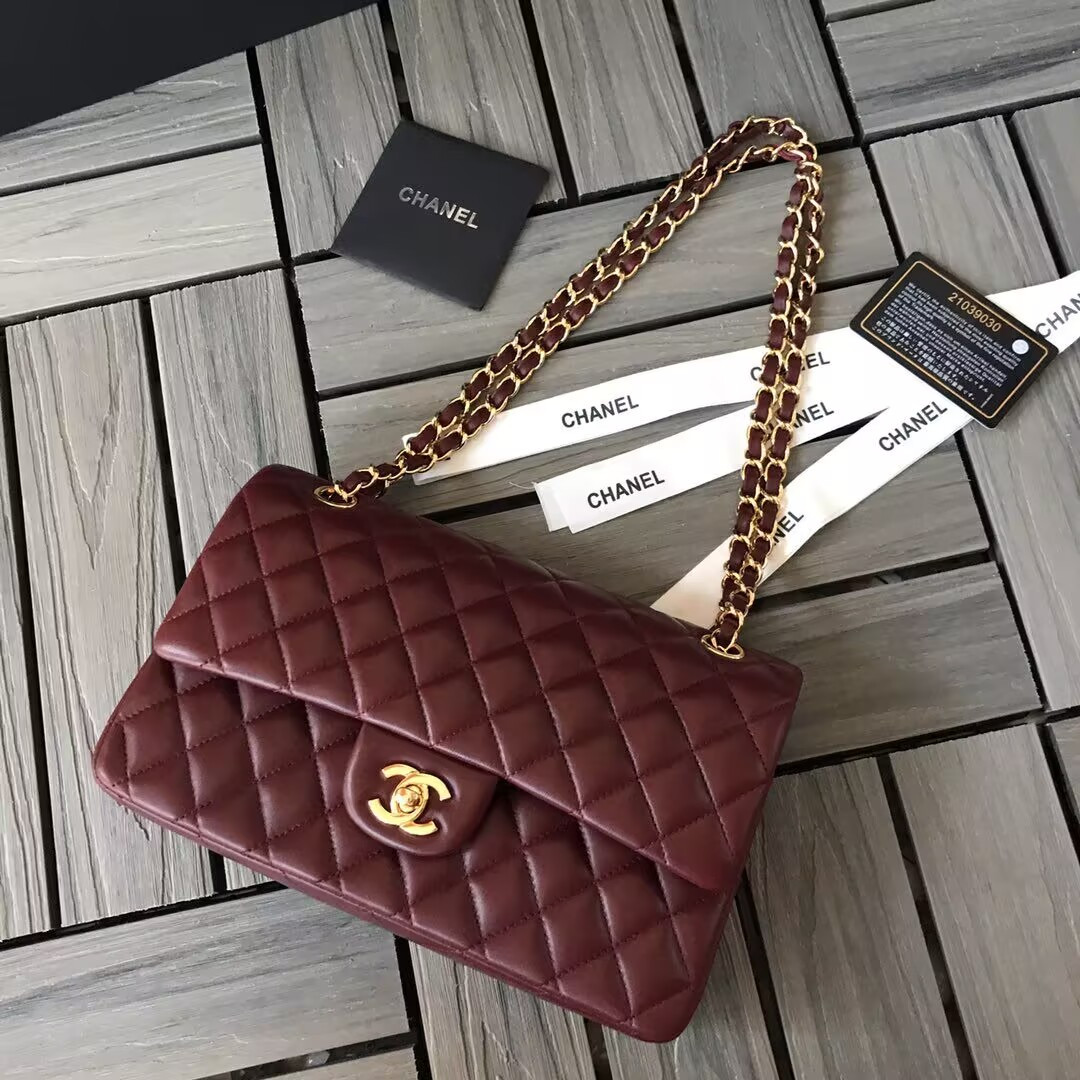 Chanel CLASSIC 11.12 HANDBAG Lambskin &Brown Metal Burqundy 15.5 x 25.5 x 6.5 cm - Image 4