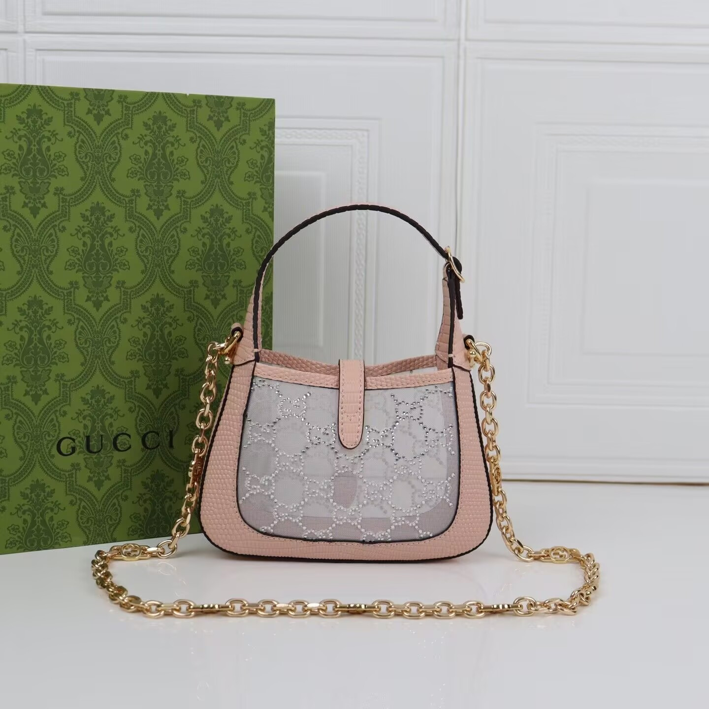 Gucci Jackie 1961 mini crystal GG lizard bag 19x13x3cm - Image 3