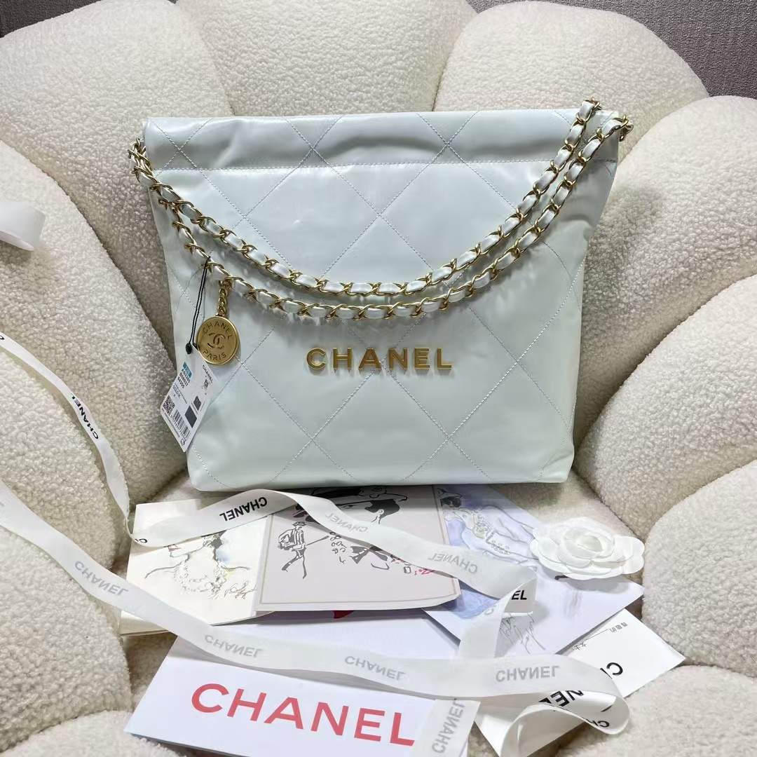 CHANEL 22 SMALL HANDBAG Light Blue 37X35X7cm - Image 2