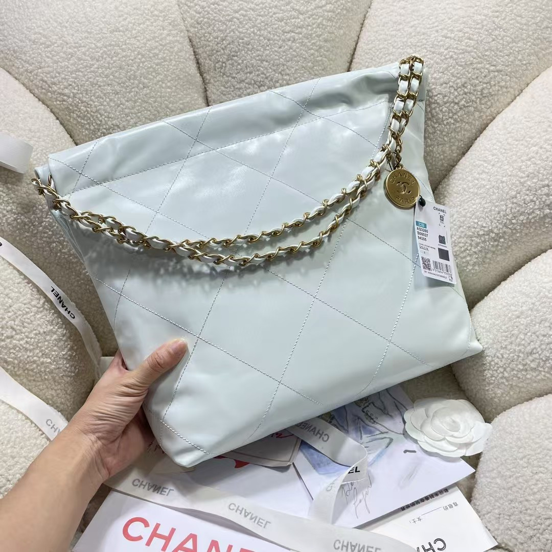 CHANEL 22 SMALL HANDBAG Light Blue 37X35X7cm - Image 5