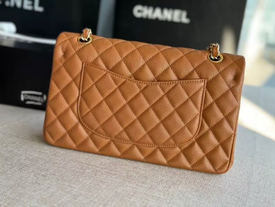 CHANEL Classic Handbag in Grained Litchi Pattern Calfskin Gold-Tone Metal 6 × 9.9 × 2.5 inches - Image 7