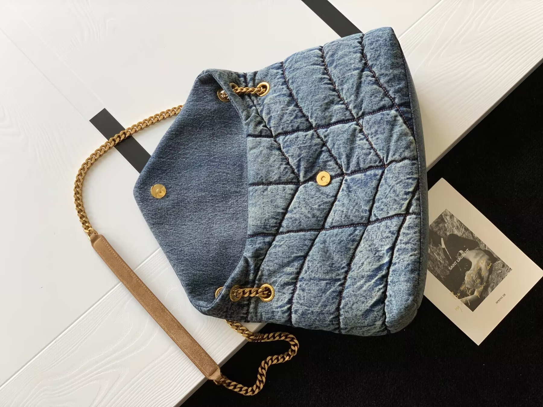 YSL PUFFER in suede and denim 35x23x13.5cm - Image 3