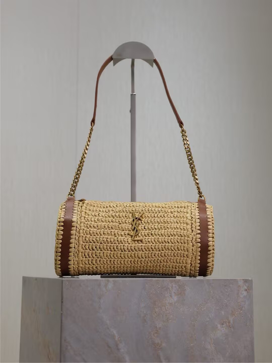 YSL Cassandre Small Cylindrical Woven Bag 30x12x10cm
