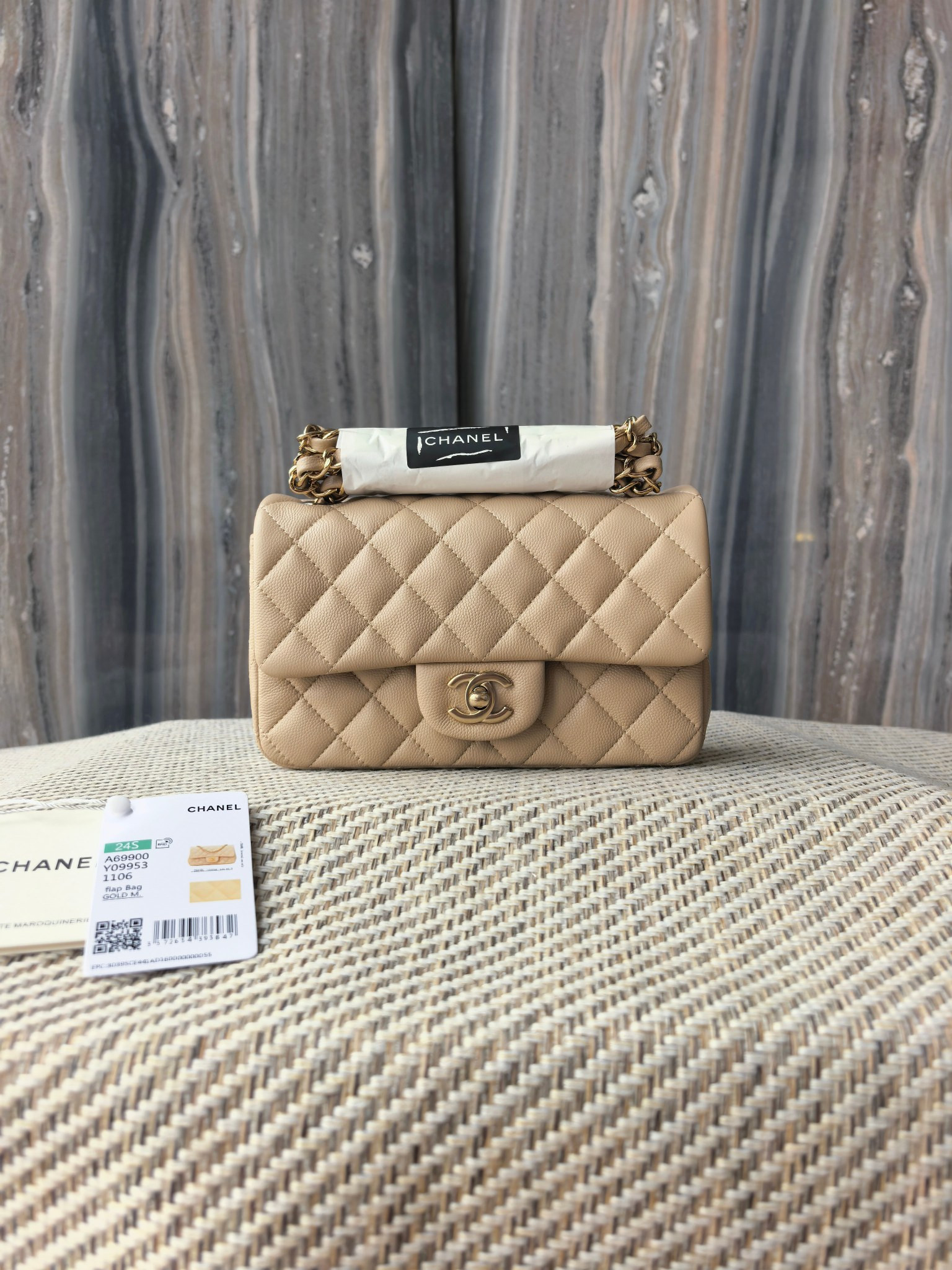 Chanel Mini Flap Bag Milky Tea Color Light Gold Hardware 20x12x6cm - Image 2