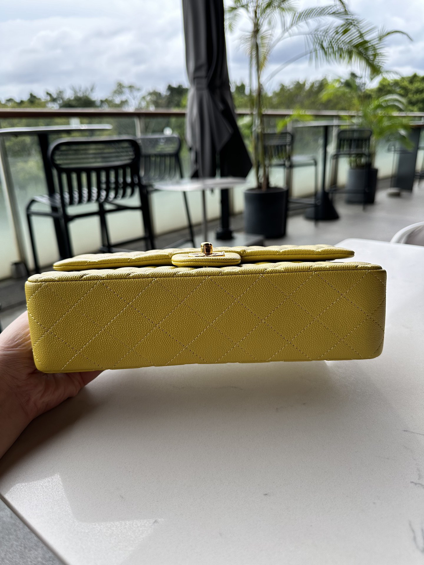 CHANEL CLASSIC HANDBAG GRAINED CALFSKIN GOLD-TONE METAL yellow 6 × 9.9 × 2.5 in 15.5 × 25.5 × 6.5 cm - Image 5
