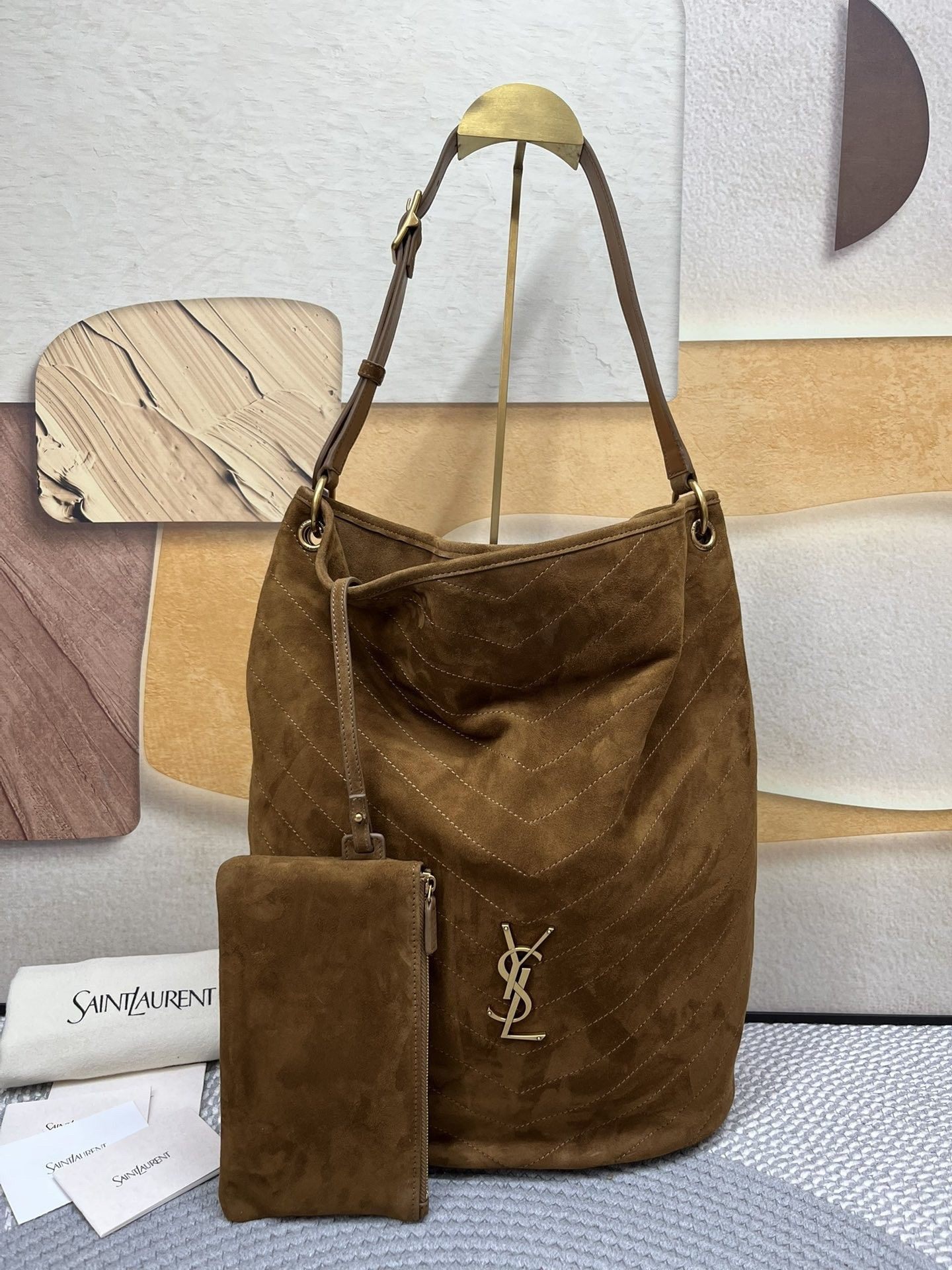 YSL NIKI Supple Bucket In Suede 33x16x40cm