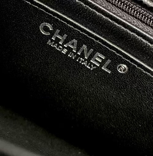 Chanel Mini Classic Handbag Lambskin Silver-Tone Metal Black 13.5x 17x8cm - Image 9