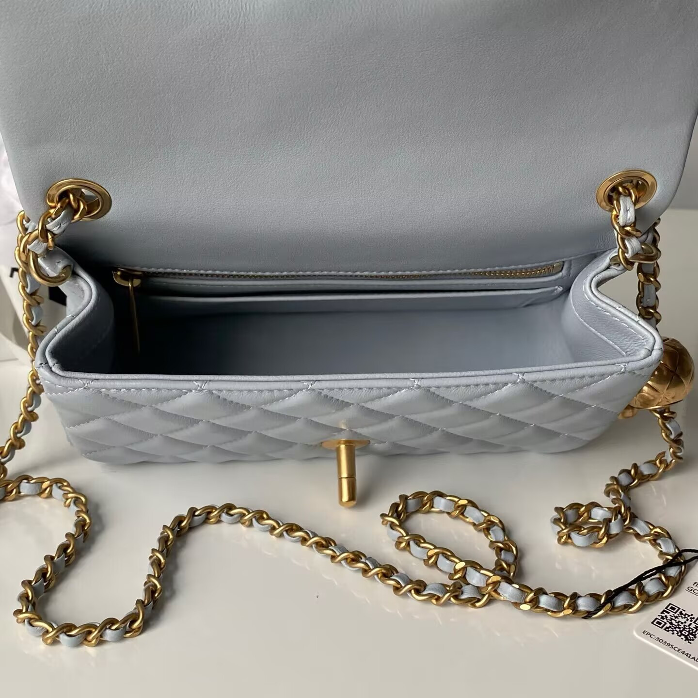 CHANEL MINI FLAP BAG SHINY CALFSKIN gold-TONE METAL gray 4.7 × 7.8 × 2.3 in - Image 6
