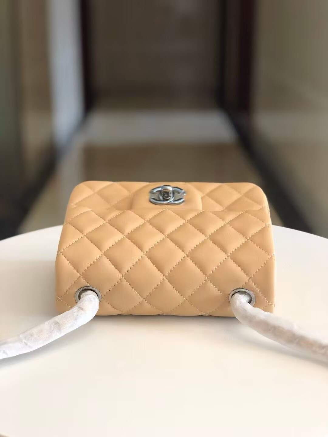 Chanel Mini Classic Handbag Lambskin Silver-Tone Metal 13.5x 17x8cm - Image 6