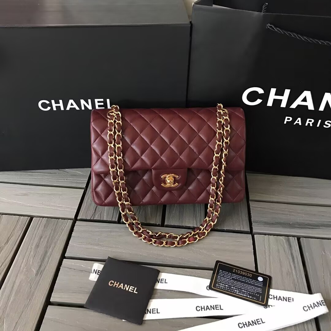 Chanel CLASSIC 11.12 HANDBAG Lambskin &Brown Metal Burqundy 15.5 x 25.5 x 6.5 cm - Image 2