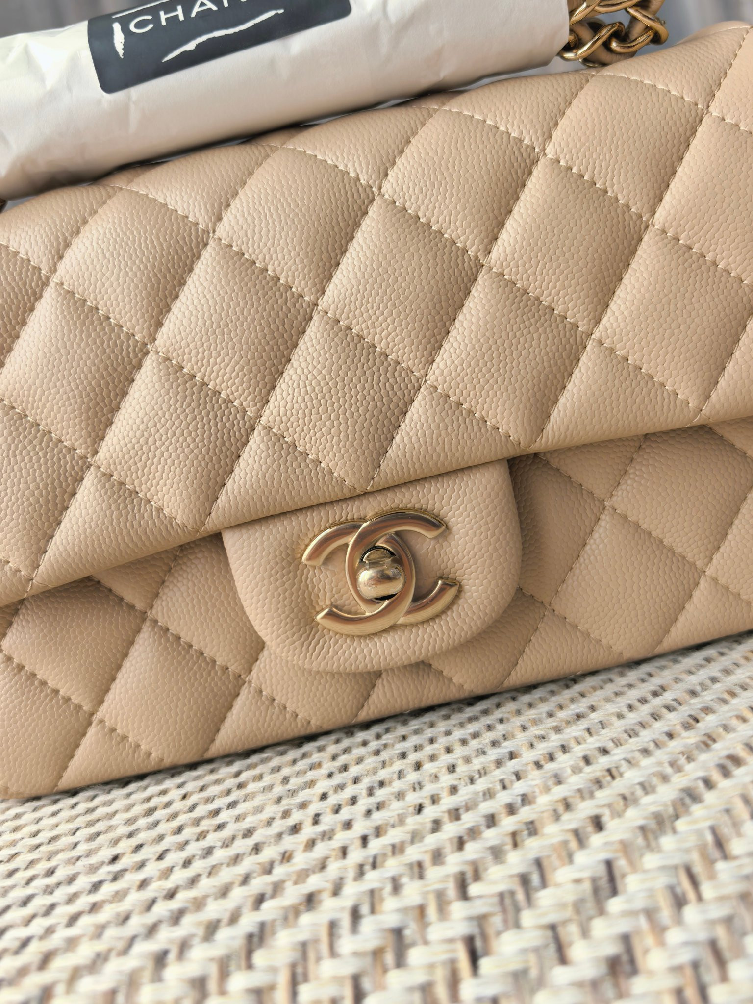 Chanel Mini Flap Bag Milky Tea Color Light Gold Hardware 20x12x6cm - Image 8