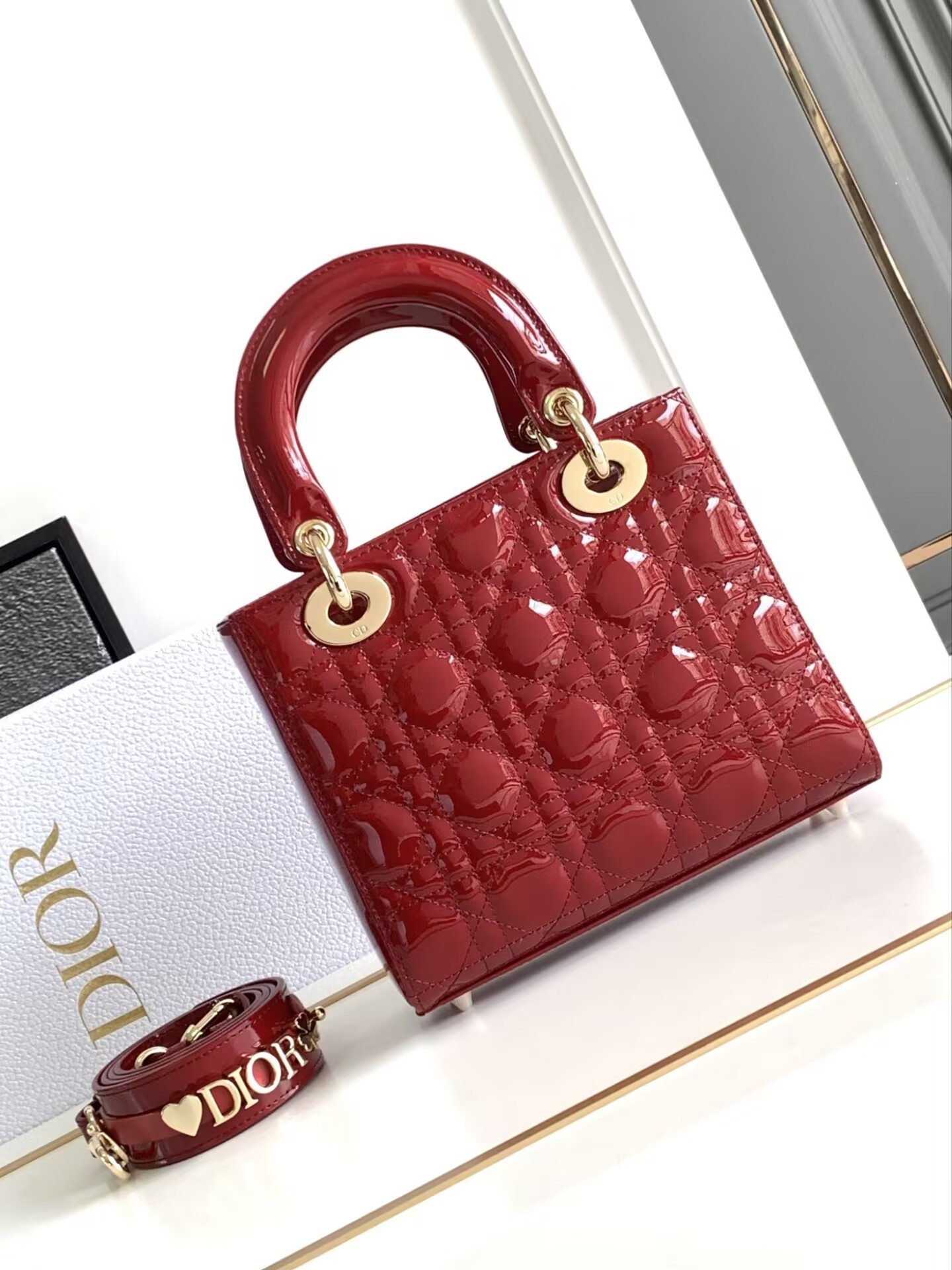 Small Lady Dior My ABCDior Bag Red Patent 8 x 6.5 x 3 inches - Image 4