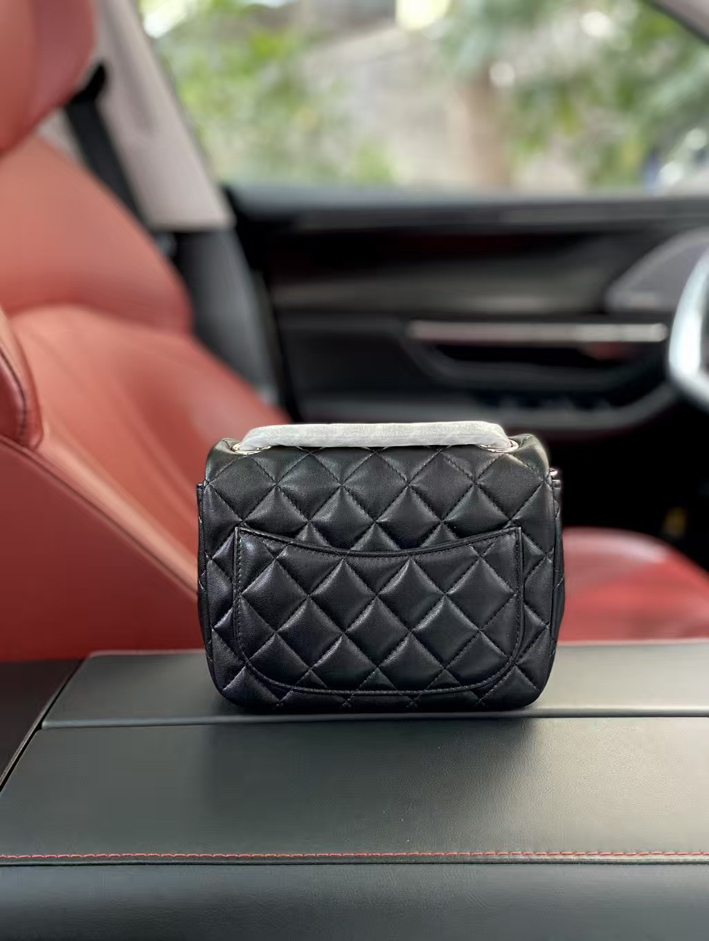 Chanel Mini Classic Handbag Lambskin Silver-Tone Metal Black 13.5x 17x8cm - Image 3