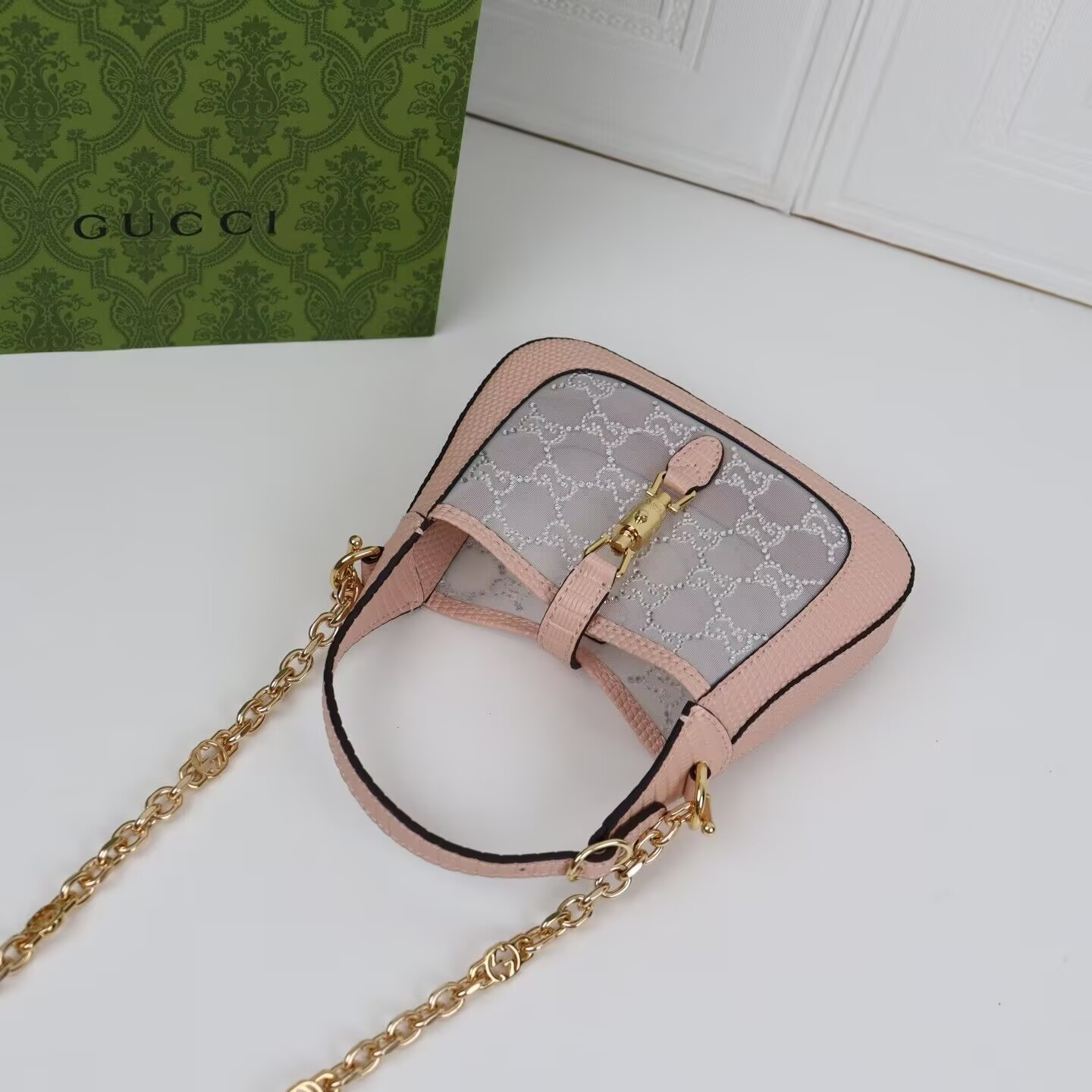 Gucci Jackie 1961 mini crystal GG lizard bag 19x13x3cm - Image 4